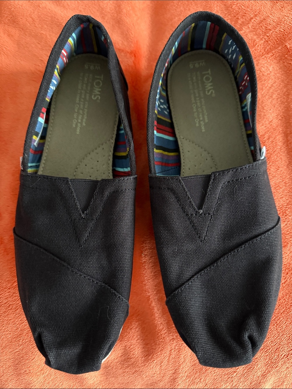 Toms Women's Black Canvas Slip-On Loafers with Striped Lining
